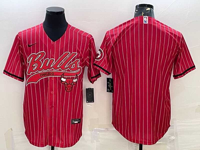Mens Chicago Bulls Blank Red Pinstripe With Patch Cool Base Stitched Baseball Jersey->chicago bulls->NBA Jersey
